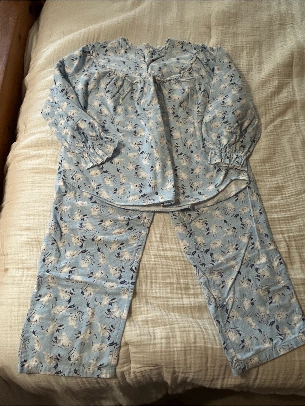 Lanz of Salzburg Playful Kittens Cat Flannel Pajama Set Blue White Cat Lady
